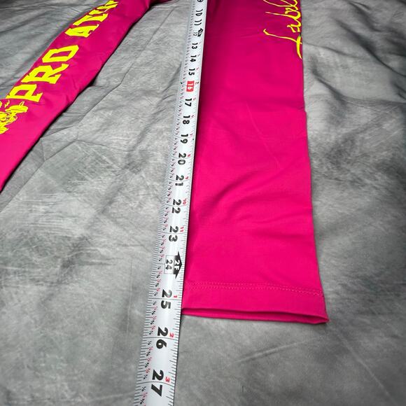 NEW La Bella Mafia Leggings Women S Bright Pink Pro Athlete Logo in Yellow - Picture 9 of 9